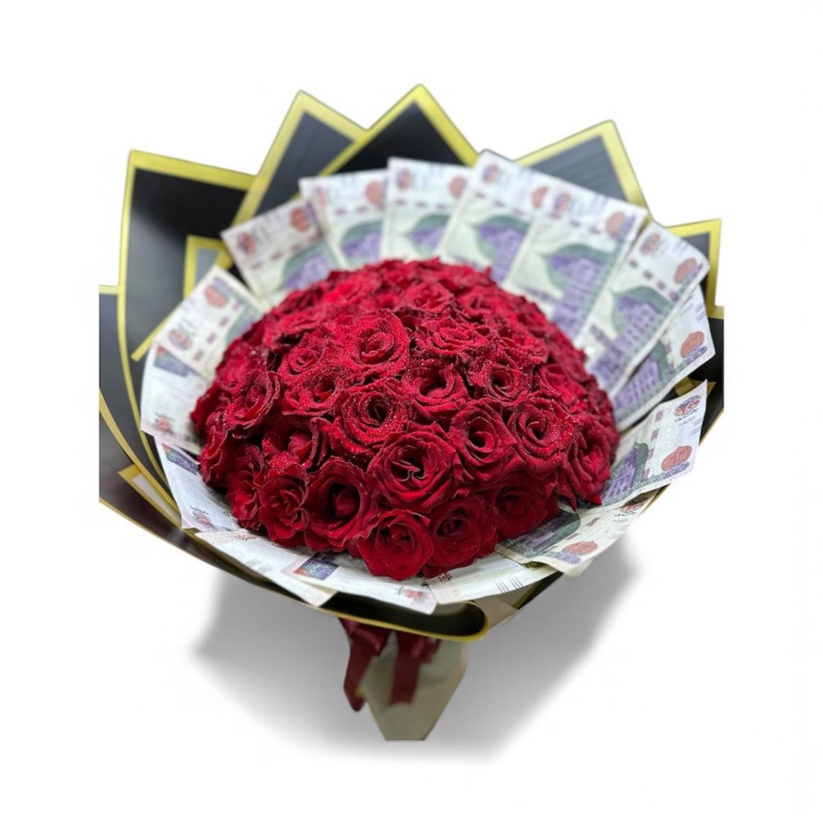 Royal Fortune – 50 Roses with Money Gift Arrangement - Image 2