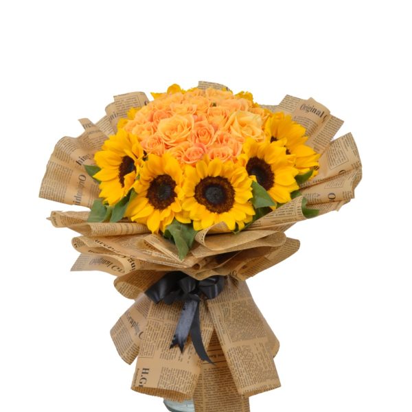 بوكيه دوار الشمس مع ورد طبيعي – هدية ورد فاخرة
