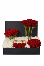 Luxury red and white rose box with premium chocolates in royal design