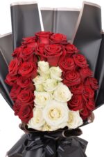 Moment of Love bouquet with imported red and white roses – elegant romantic gift