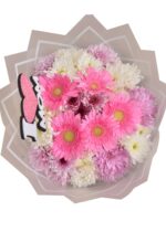 بوكيه جربيرا وردي مع كريزنتيم هدية عيد الأم