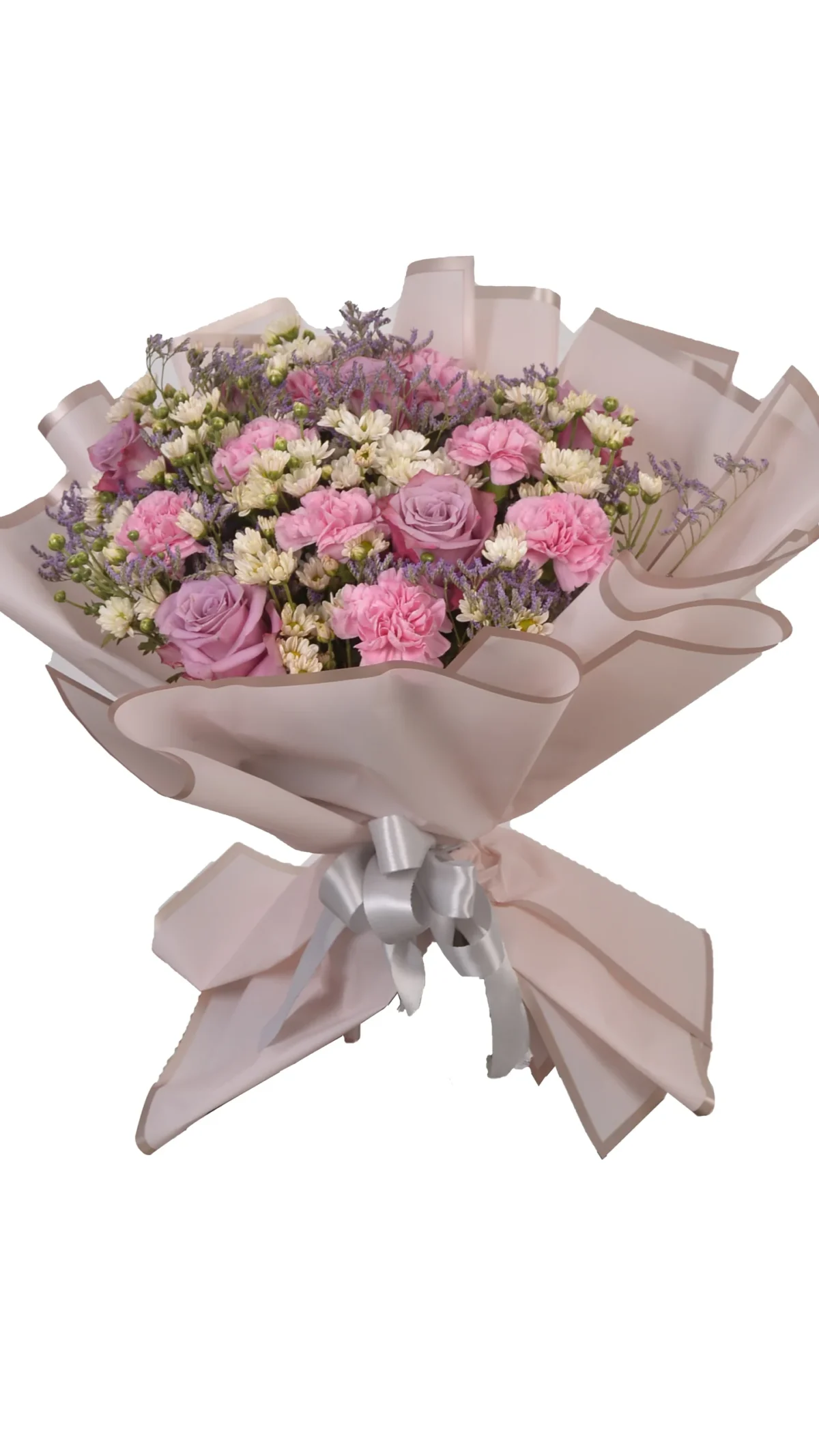 Pink Blossom Bouquet – Imported Pink Roses & Carnations