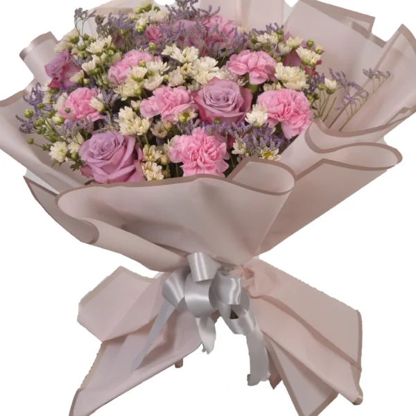 Pink Blossom Bouquet – Imported Pink Roses & Carnations