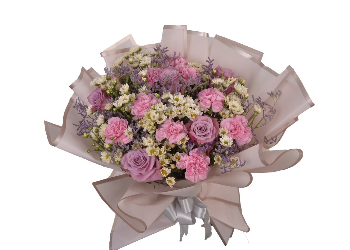 Pink Blossom Bouquet – Imported Pink Roses & Carnations - Image 4