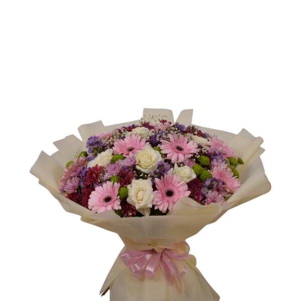 Spring Whisper Bouquet – Pink Gerbera & White Roses